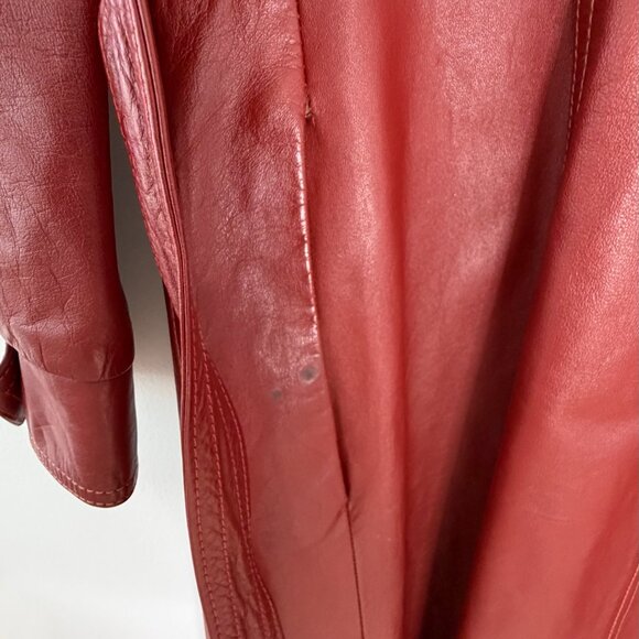deep red leather trench coat S - Picture 11 of 11